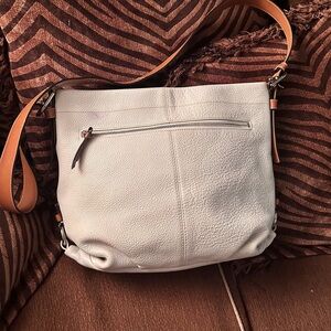 Coach F15064 Pebbled Leather Duffle Crossbody Bag Ivory & Chestnut Lavender Line